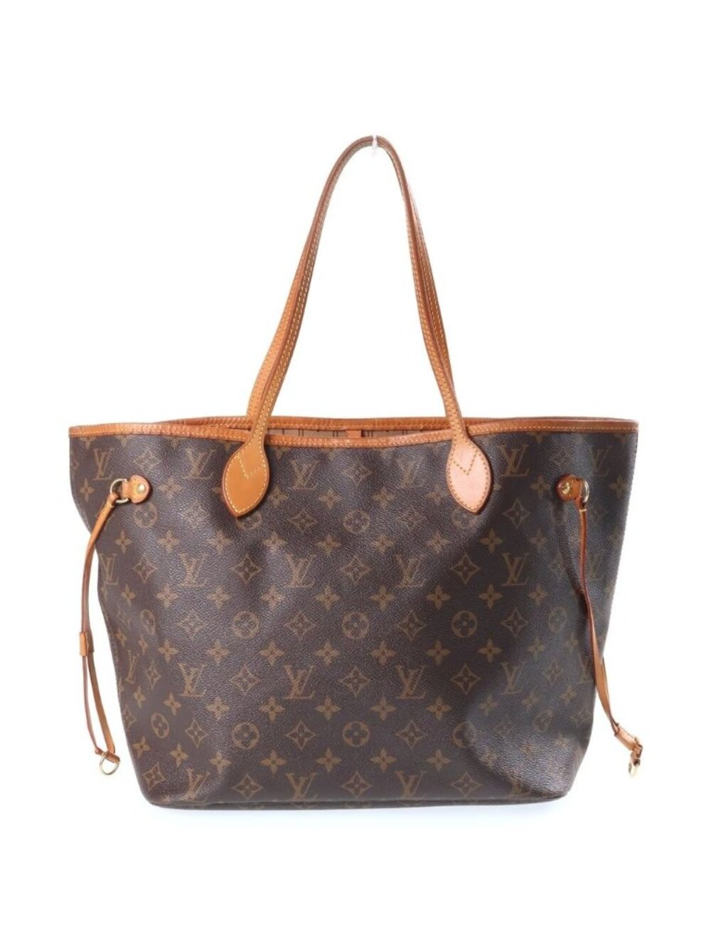 Louis Vuitton Monogram Neverfull MM Vintage Tote Bag Brown Leather Gold